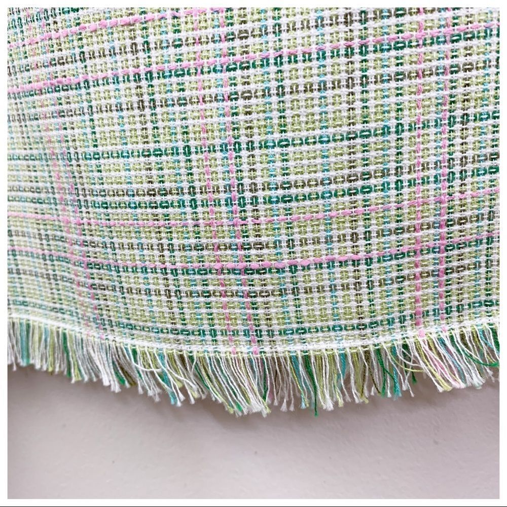 Worth Green/Pink‎ Tulip Tweed Sheath Dress Fringed Sz 2 - Picture 3 of 9